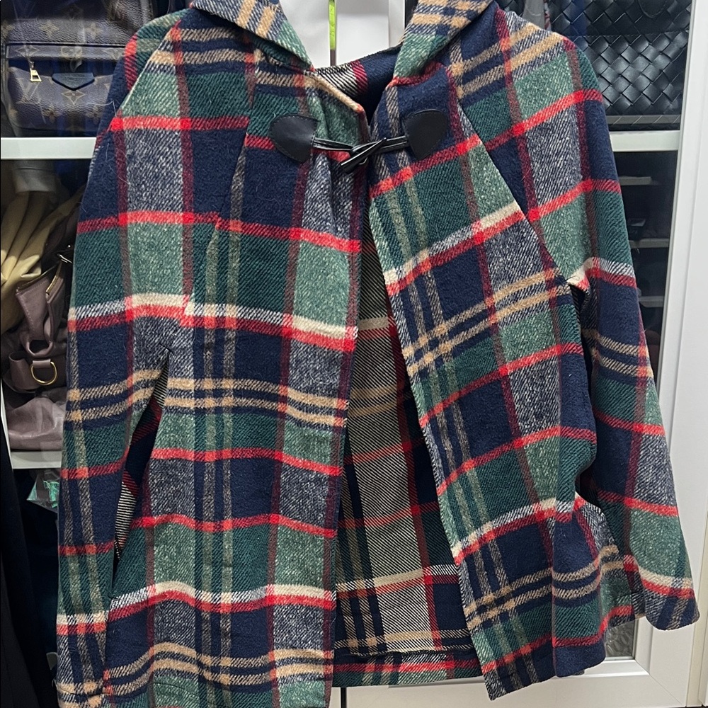 Plaid Hooded Toggle Cape
